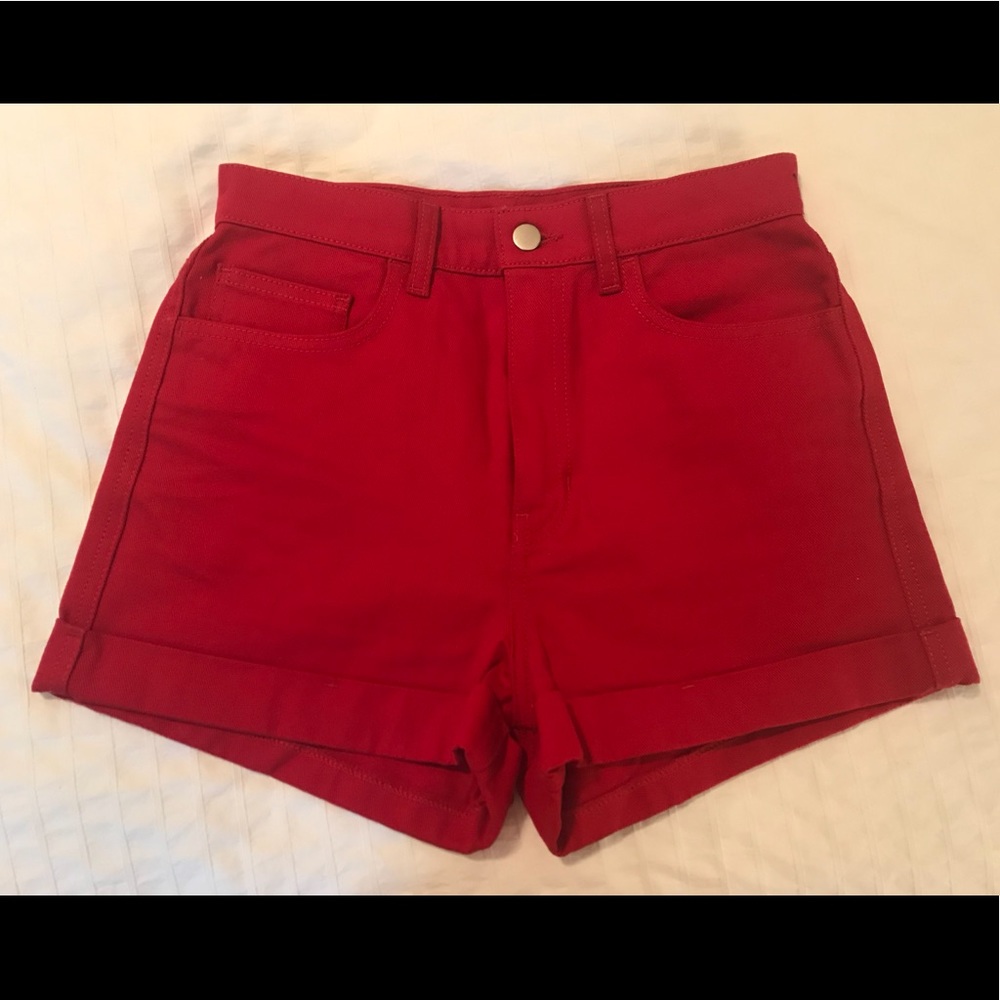 AA High-waisted Red Denim Shorts